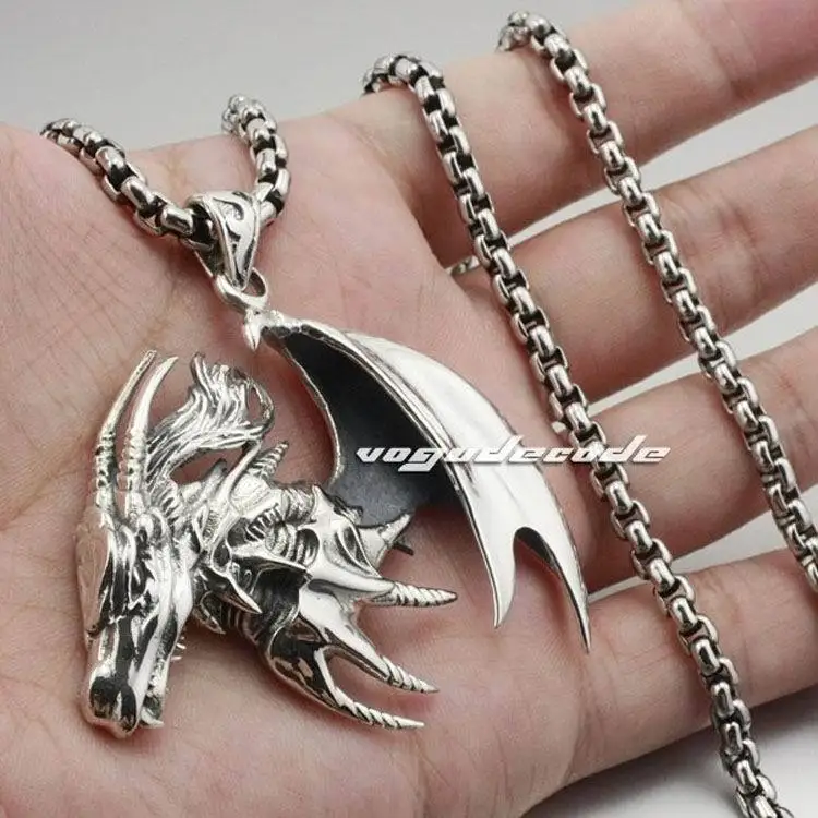 

Huge Flying Dragon Solid 925 Sterling Silver Mens Rocker Pendant 8B007(Necklace 24inch)