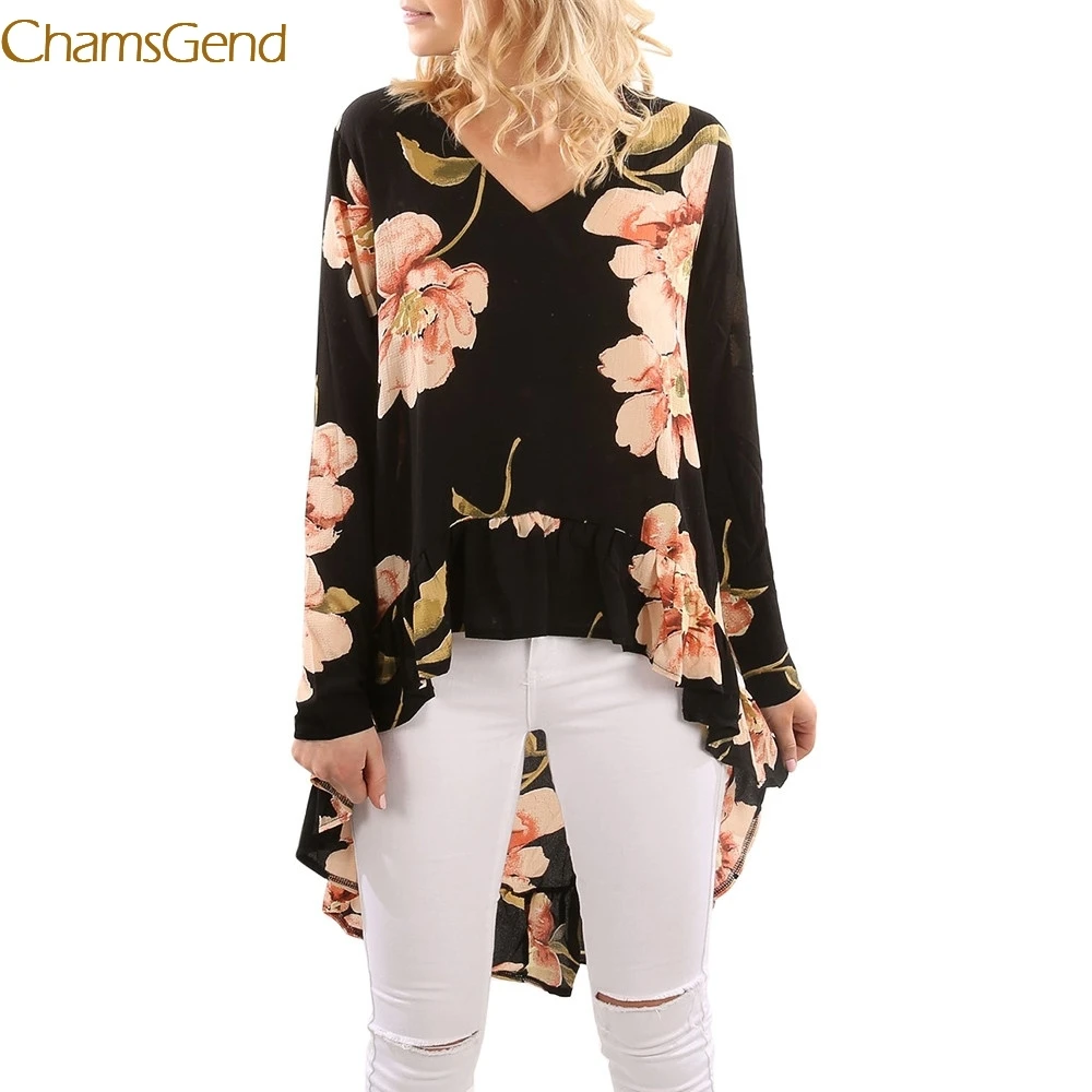 11.11.2017 Women Floral Print Long Sleeve Shirt Casual Ruffles