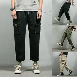 Мужские летние новые стильные модные комбинезоны повседневные однотонные удобные брюки свободные прямые джоггеры черные Harajuku фитнес