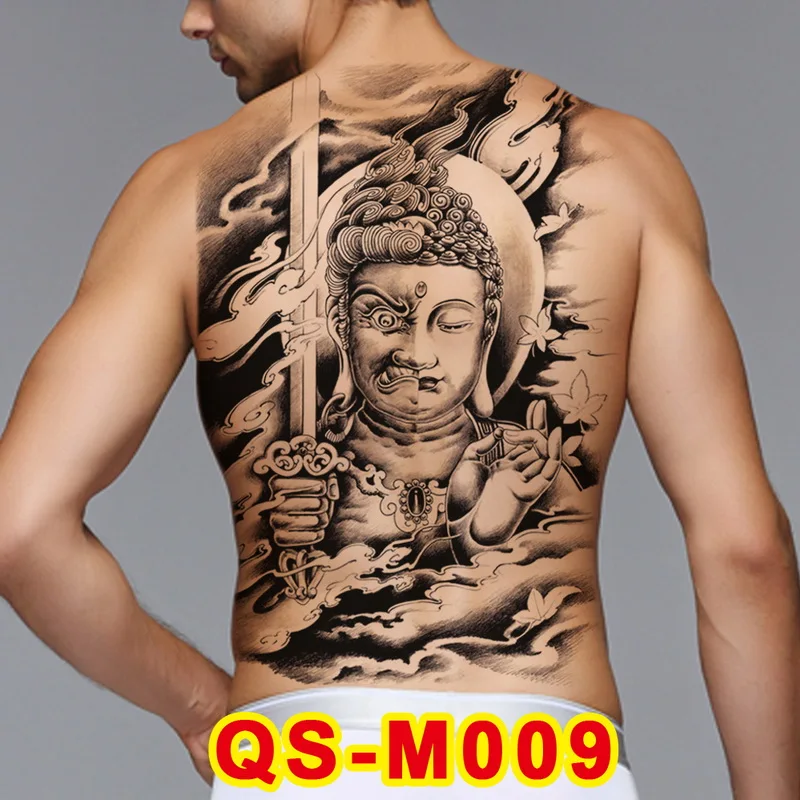 1pc Men Full Back Large Tattoo Stickers New Design Good Evil Chinese Buddha Sword Temporary Flash Tattoos Body Paint 48 34cm Tattoo Sticker Tattoo Body Paintlarge Tattoo Aliexpress