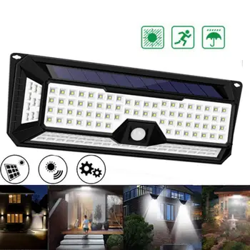 

LED Solar Lights PIR Motion Sensor Wall Lamp 3 Modes Dimmable 4 Sides for Outdoor Garden Pathway White Lamp