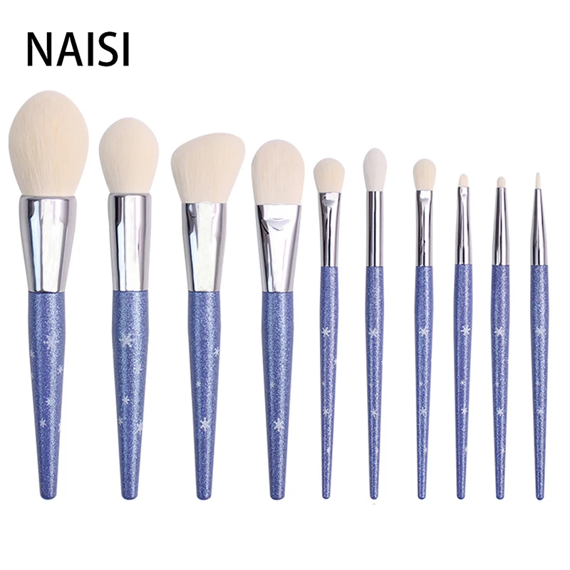 

NAISI set Makeup brushes set 10pcs Metallic Blue beauty Make up brush Soft blush Powder Foundation Eyeshadow brush