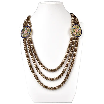 

3 rows bronze-colored multi-tiered beaded Synthesis pearl gem necklace can be given to your elders and loved ones