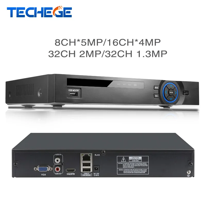 Видеорегистратор видеонаблюдения Techege Full HD 32 канала 1080 пикселей NVR 8 каналов * 5 м 16