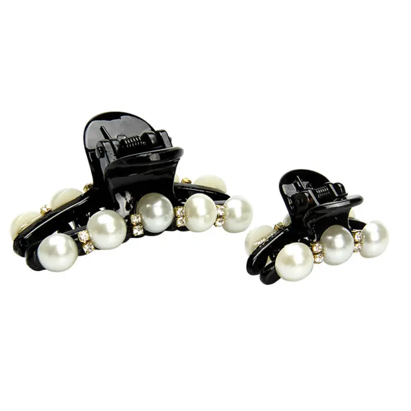 Black Hair Clip Claw Clip Crystal Pearl Plastics for Women/Baby Party Festival Rhinestone