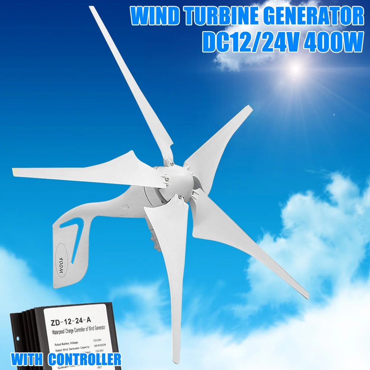 

400W Wind-Turbine Generator 5 Blade DC 12V-24V + Windmill Charge Controller Set