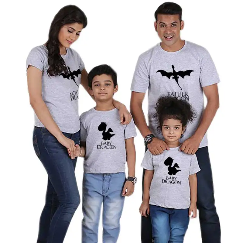 fashion t shirt family matching clothes dragon mother father baby girl boy print cotton kids mommy and me summer look child