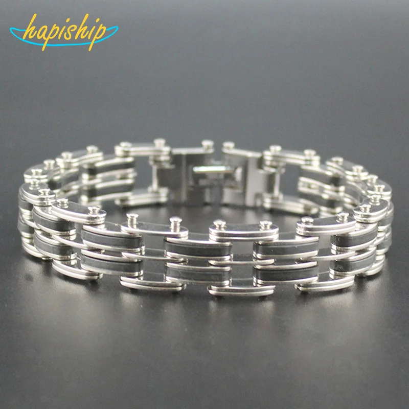

Hapiship 2018 Masculine Mens Bike Chain Bracelet Stainless Steel Motorcycle Link Chain Bicycle Chain Silicone Bangles GJ023