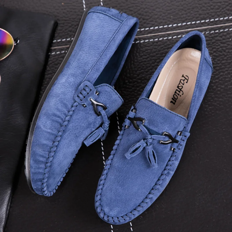 AGSan Для мужчин синие мокасины замшевые Лоферы для вождения автомобиля обувь Для мужчин ручной работы лоферы с кисточками Элитный бренд