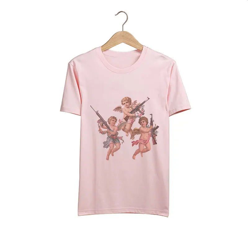 Новинка, летний топ, ангельская рубашка, печатные Графические футболки tumblr Kawaii 90 s, модные женские футболки с коротким рукавом, забавная Повседневная футболка - Цвет: 1572pink
