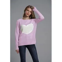 Pink Sweater Women Sweet Heart Pattern Pull Femme Full Sleeve Knitwear Pullover Sweaters Loose Mujer Winter Woman Clothes E1891 Pink Sweater Women Sweet Heart Pattern Pull Femme Full Sleeve Knitwear Pullover Sweaters Loose Mujer Winter Woman Clothes E1891