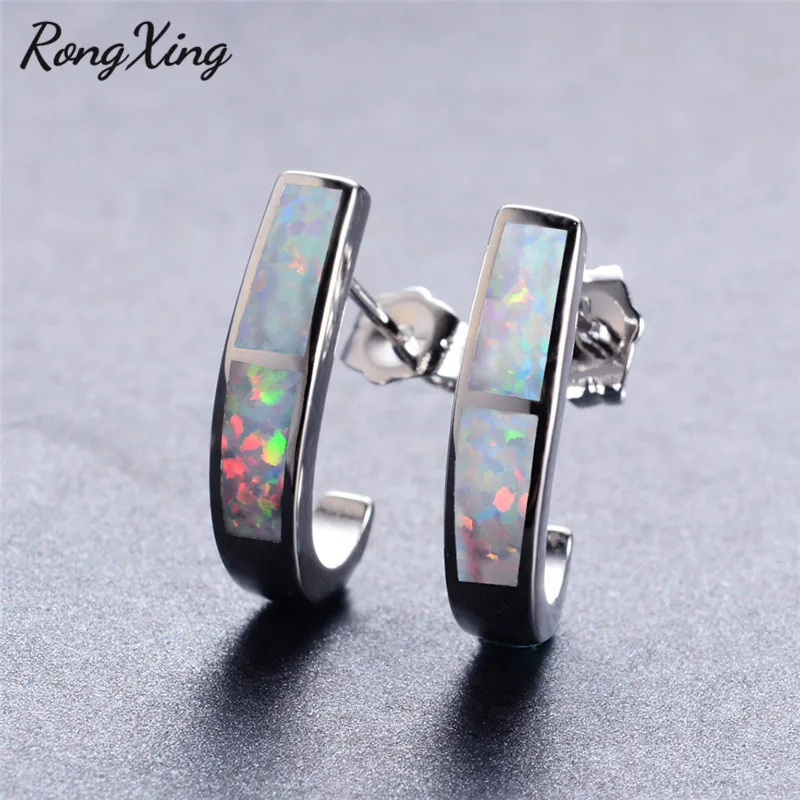 Rongxing уникальный дизайн крючка 925 серебро белый/синий огонь запонка с опалом серьги для женщин модные серьги подарок Ear0680