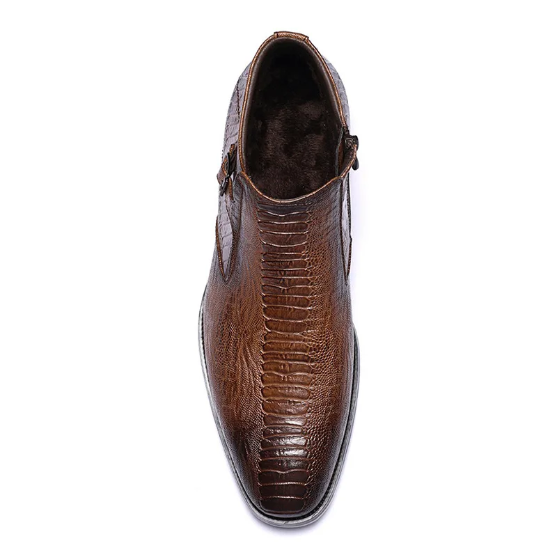 12 Pu Crocodile Taille Brown Polaire Us6 Bout Bottes Britannique Motif En Doublure Fermeture Pointu Plus Cheville La Éclair Chaude Cuir Occasionnels Chaussures Hommes hxQCrsdt