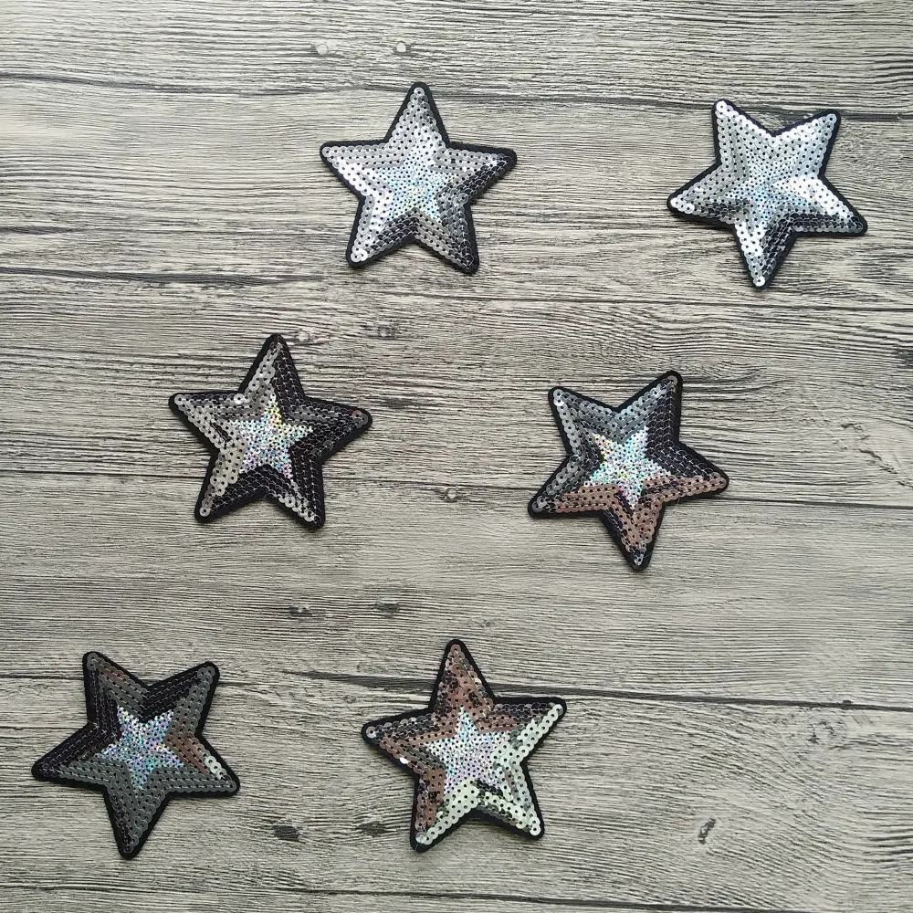 

6pcs/lot Star Applique Sequined Iron on Sequins Patches For Clothes Bag Sticker Diy Craft Repair Decoration High Quality