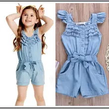 Модные джинсы из хлопка с потертостями для девочек джинсовой повседневный комбинезон одежда для девочек