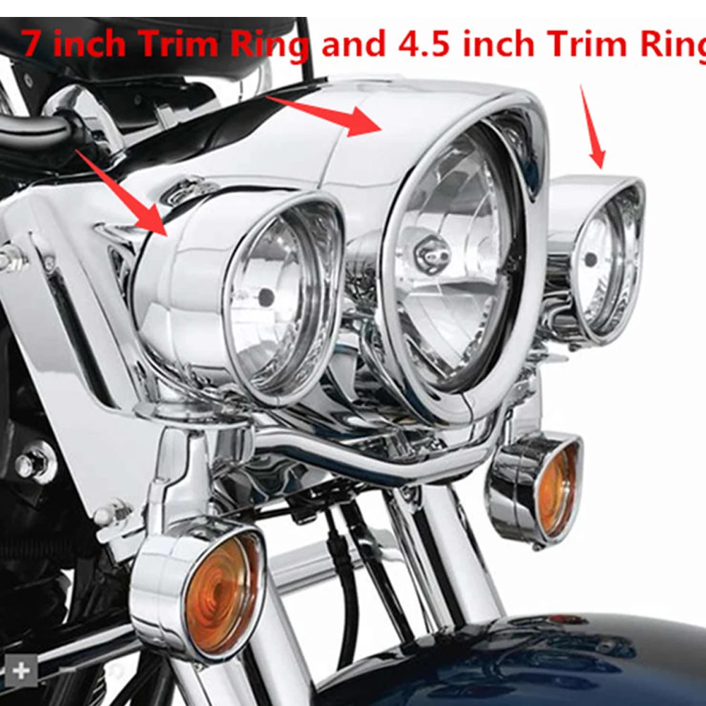 7 Inch BlackChrome Headlight Headlamp Trim Ring & 4.5 Inch Fog Light Trim Ring For Harley Touring Road King Electra Glide Motor (2)