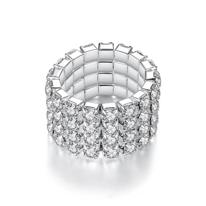Горячая Распродажа, яркие Серебристые блестящие эластичные кольца, полностью Кристальные кольца на палец для женщин, ювелирные изделия