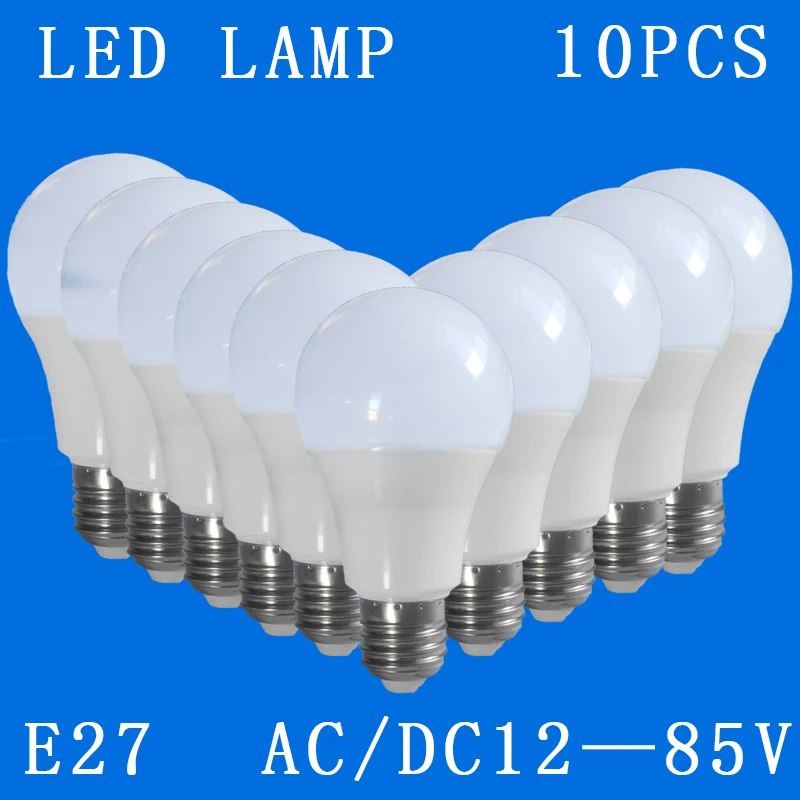 10 шт./лот E27 светодиодный лампы постоянного/переменного тока 12 В 24 в 36 в 48 в 6500 к для дома, кемпинга, аварийное освещение 3 Вт 5 Вт 7 Вт 9 Вт 12 Вт 15 Вт SMD2835 лампы