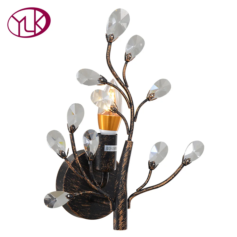 

Youlaike Vintage Crystal Wall Lamp Gold Black Led Sconce Indoor Lighting Fixture Hallway Bedside Home Lights