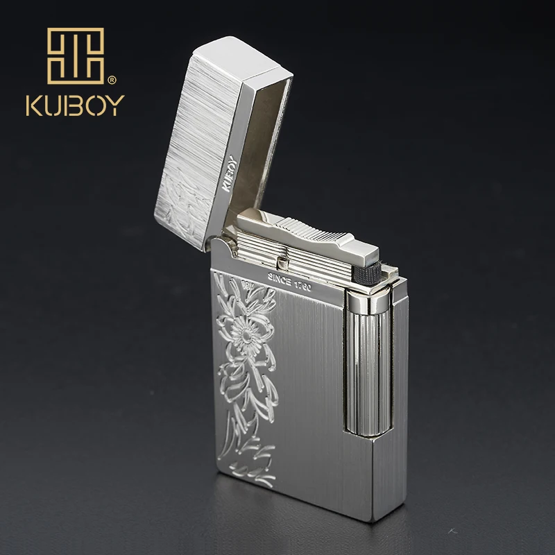 Высококачественная брендовая одежда KUBOY газовая зажигалка белый матовый Никель Металл ветрозащитный легкие Для мужчин Бизнес подарки Lighters-ki-57