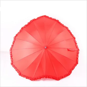 

Lovely New Womens Umbrella Bumbersoll Heart-shaped Red Wedding Princess Umbrella Umbrella Rain Women