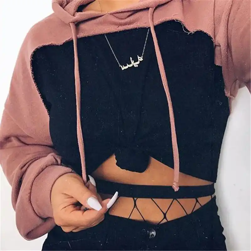 drop shoulder cut out crop hoodie