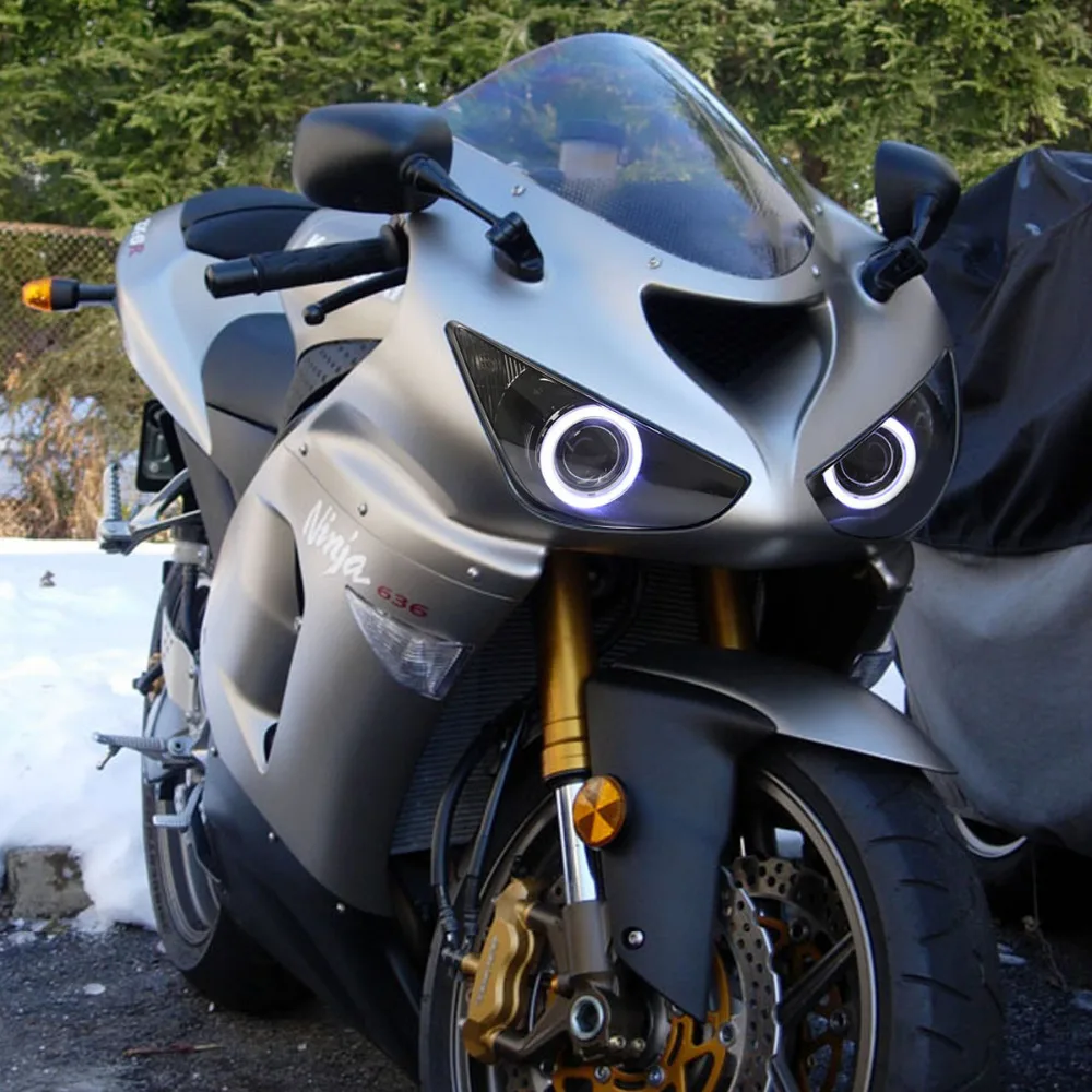 Kt мотоцикл фар в сборе подходит для Kawasaki ниндзя ZX 6R ZX6R 2005 2006 комплект ангел ореолы