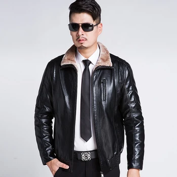 

Hot 2020 Men New Business Casual Fur Coats Thick Warm Sheep Skin Leather clothes Middle-aged Zipper Short Leather Jackets M-XXXL