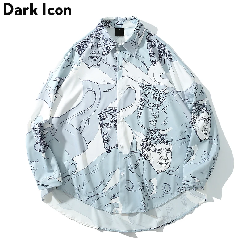 

Dark Icon Character Full Print Oversized Street Shirt Men 2019 Summer Loose Men's Shirt Streetwear Clothing US size