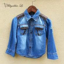 2016 New arrival Spring Autumn Fashion baby boys deep blue denim shirts cotton PU hip hop children soft boys shirts #161014_h84