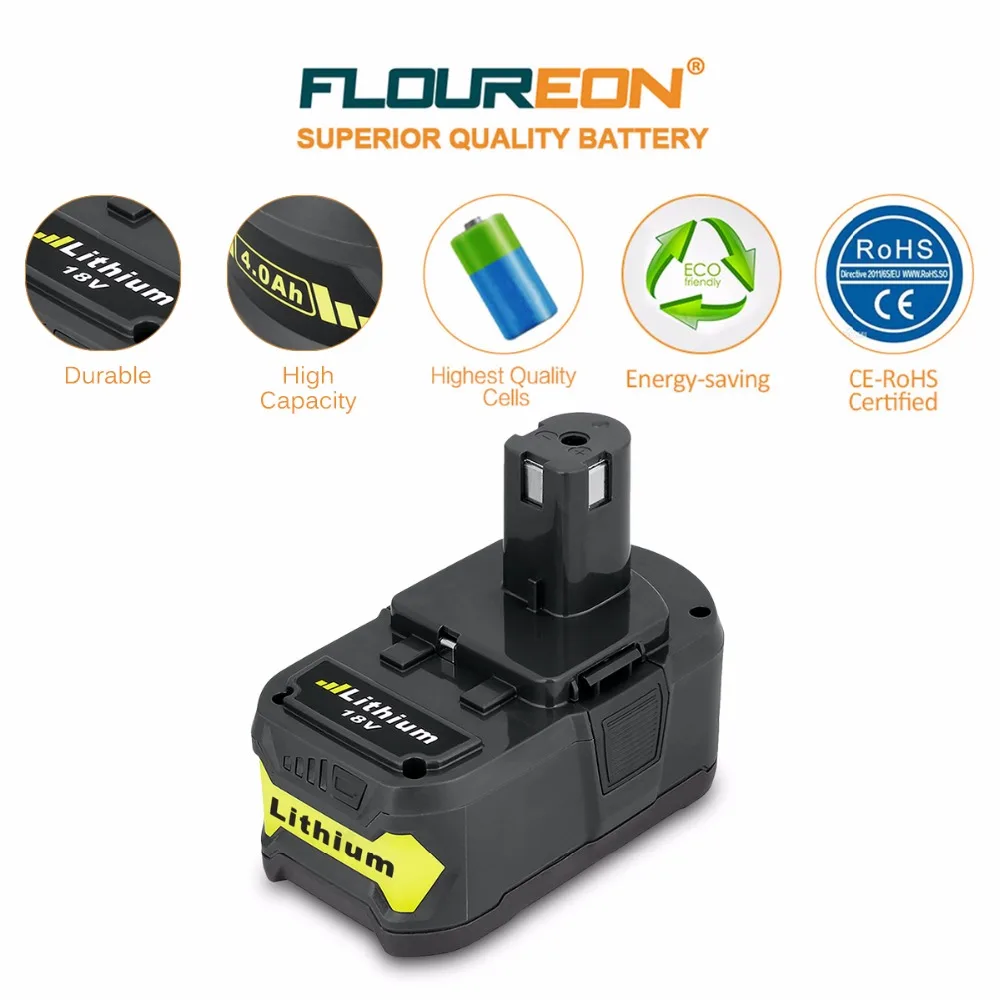 For Ryobi Brand New 18V 4Ah P108 RB18L40 Lithium Ion High Capacity Rechargeable Battery Pack Power Tool Battery Ryobi ONE+ For Ryobi Brand New 18V 4Ah P108 RB18L40 Lithium Ion High Capacity Rechargeable Battery Pack Power Tool Battery Ryobi ONE+
