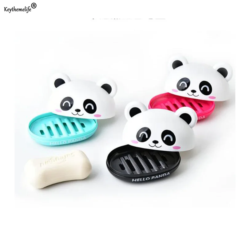 

Cartoon Panda Soap Box Bathroom Soap Holder With Cover Jewelry Storage Box Kitchen Sponge Drain Rack