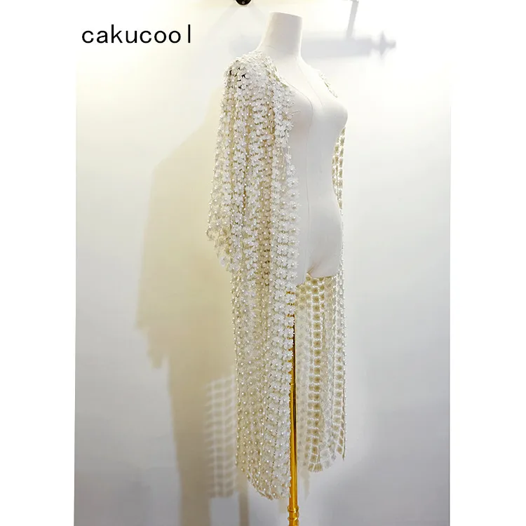 Cakucool женское роскошное длинное пальто с жемчужинами и бусинами, Casaca, ажурная кружевная одежда с цветочным рисунком, высококачественные корейские кардиганы, большие женские кардиганы