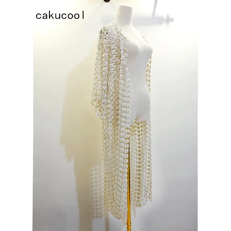 Роскошное женское длинное пальто Cakucool с жемчужными бусинами кружевная одежда