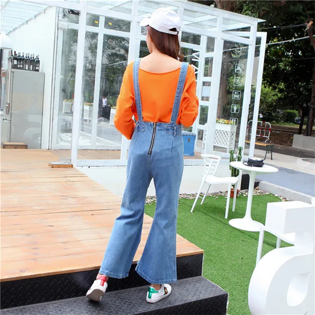 zip back bodycon flare pants women 2018 korean fashion spring summer overalls casual high waist denim jumpsuit boot cut Jeans 1