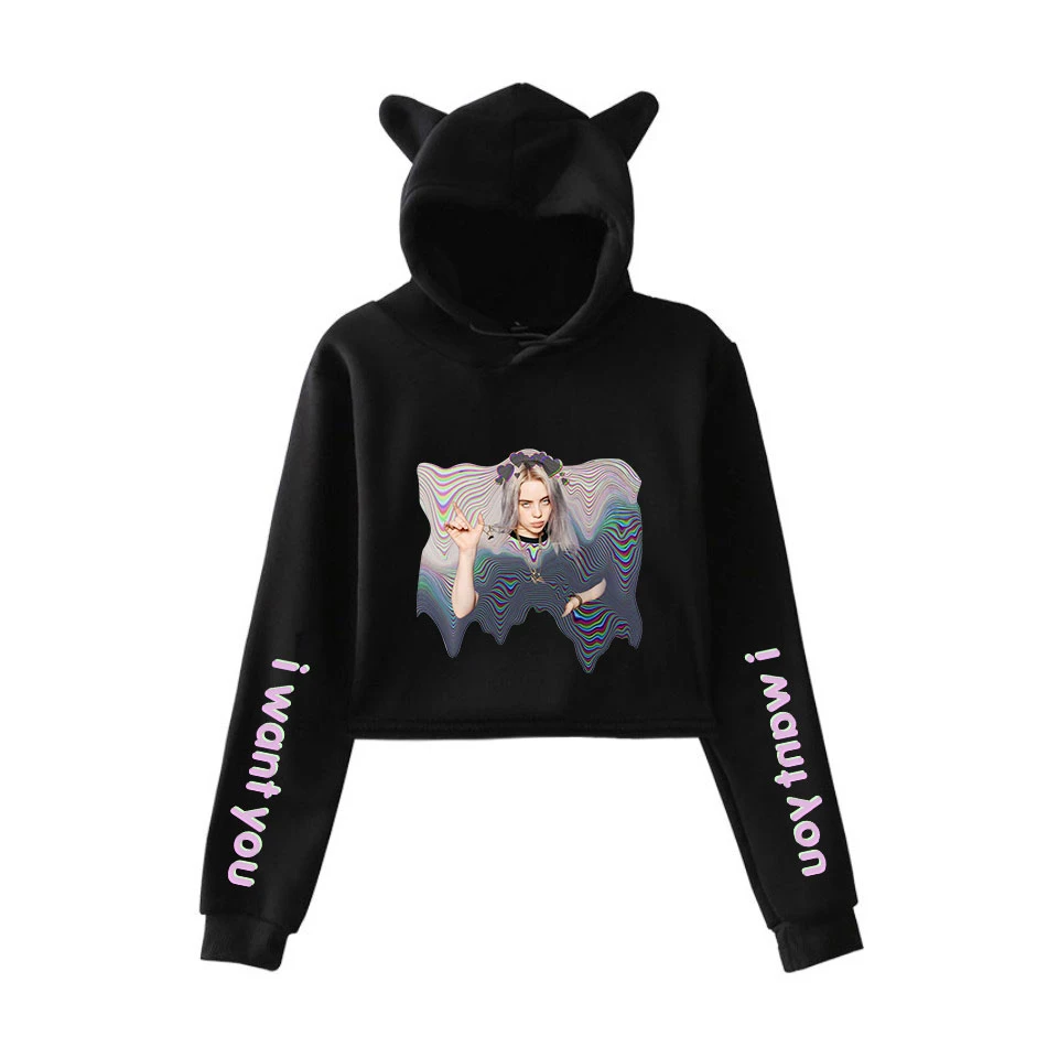 Американская певица Billie Eilish bad guy принт модный тренд сала кошка кроп Топ женские