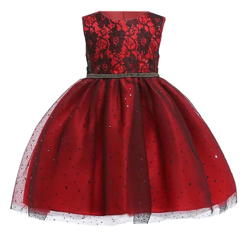 

2018 Elegant Kids Girls Dresses Princess Sequins Lace Sleeveless O-Neck Ball Gown Girls Pageant Tutu Dress For Birthday Gift