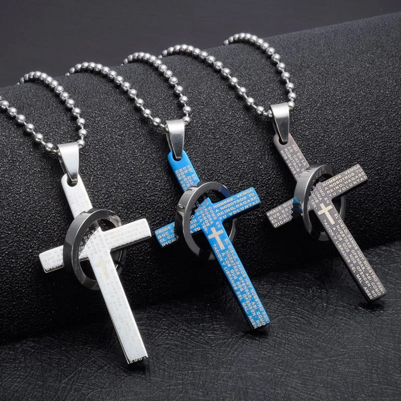 

Punk 1PC Golden Silvery Titanium Steel Cross Letter Ring Pendant Neckalce for Men Male Fashion Jewelry Gift