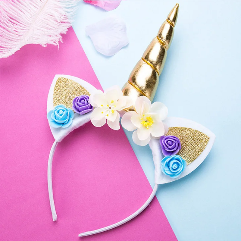 Party DIY Decoration Photo Prop Party Hoop Hairbands Kids Girls Cute Unicorn Flower Cat Ears Headbands Headwear Rainbow Favors