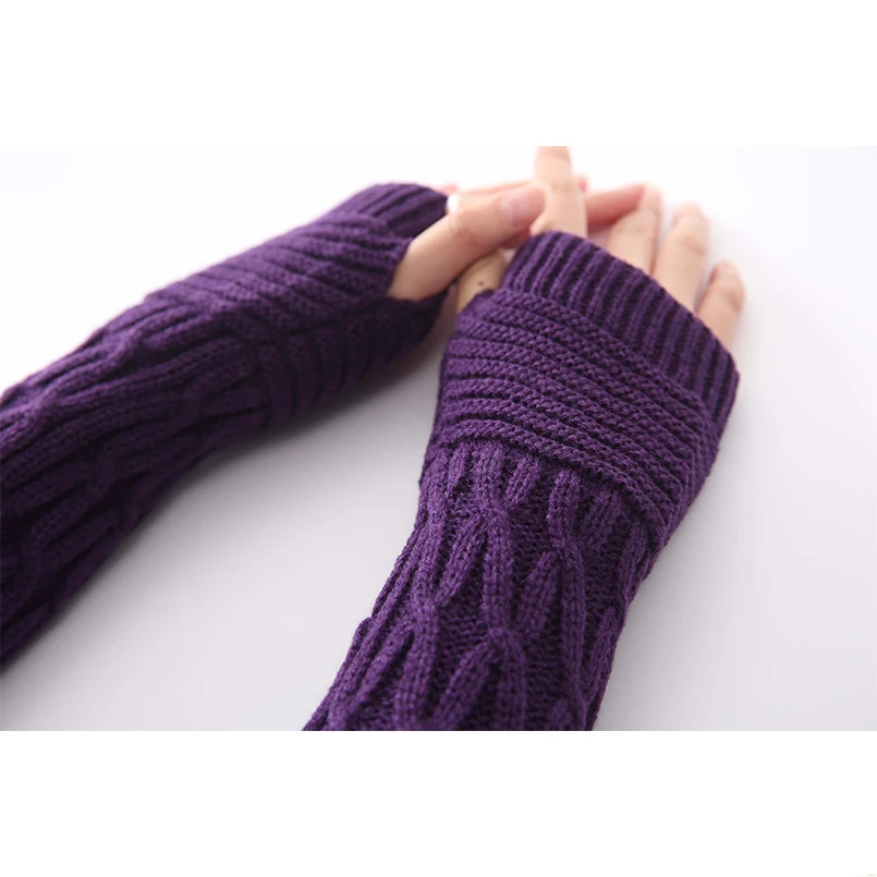 Eagleborn Новый Для женщин митенки осень-зима 31 см вязаные рукава руку одноцветное Цвет длинные вязанные перчатки-митенки