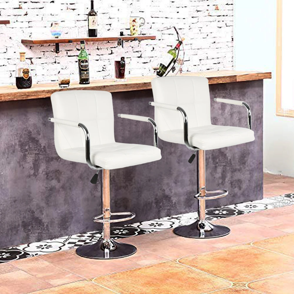 

2pcs 6-grid Backrest Upholstered Bar Stool Kitchen Counter Chairs 360 Degrees Free Rotatable Height Adjustable White HWC