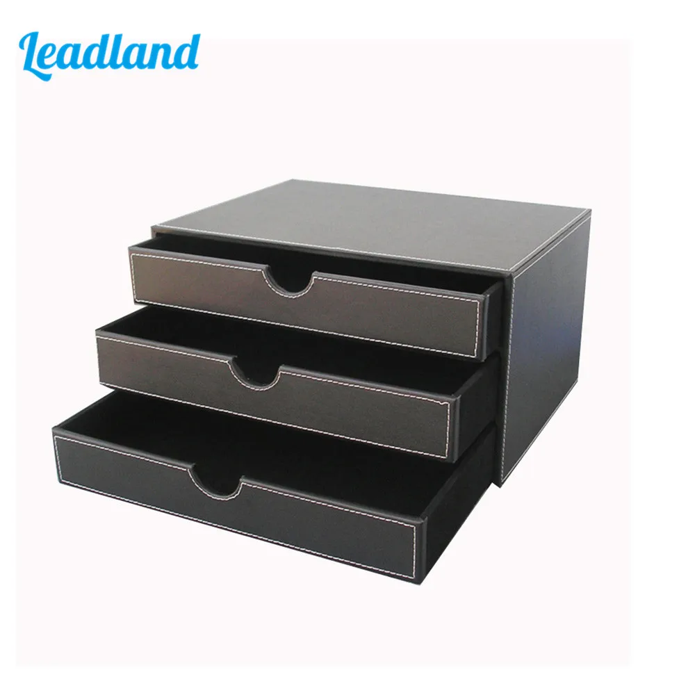 3 Drawer 3 Layer Leather Desk Filing Cabinet File Document Holder