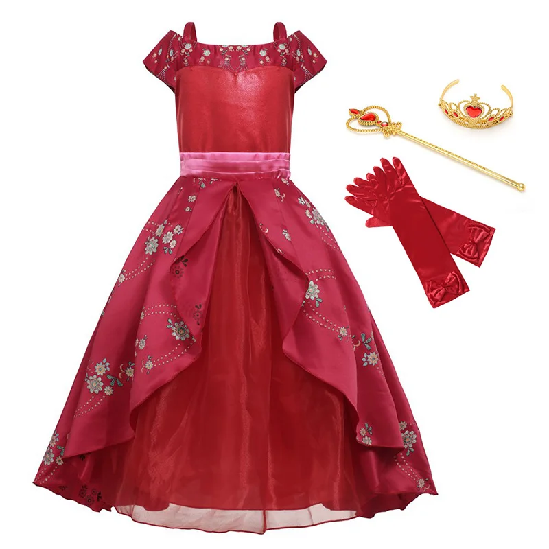 YOFEEL Girls Elena of Fantasy Dresses Summer Princess Avalor Adventure Flower Party Cosplay Costume Children Birthday Red Dress | Детская