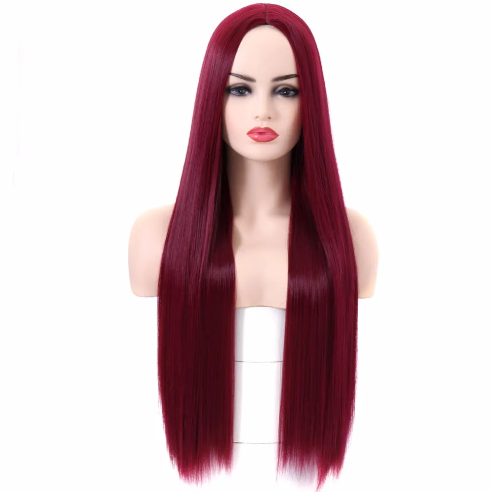 

BESTUNG Wine Red Wig Straight Long Wigs Middle Parting Synthetic Colored Halloween Cosplay for Women