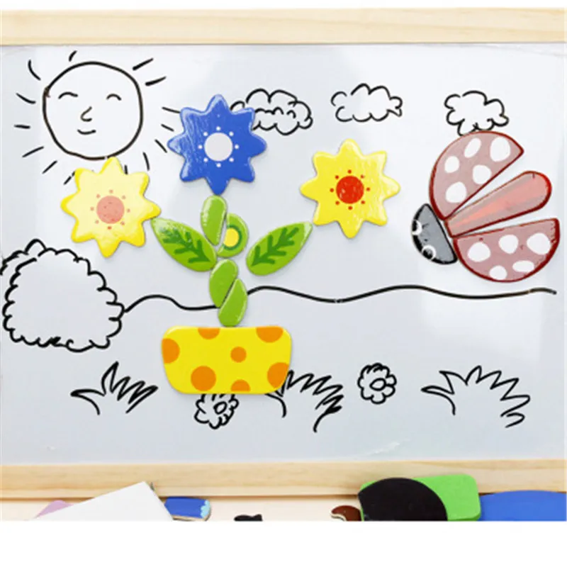 Детская доска для рисования Обучение Образование Деревянные Животные магнетизм наклейки мольберт каракули головоломки Рисование доска игрушка для ребенка подарок