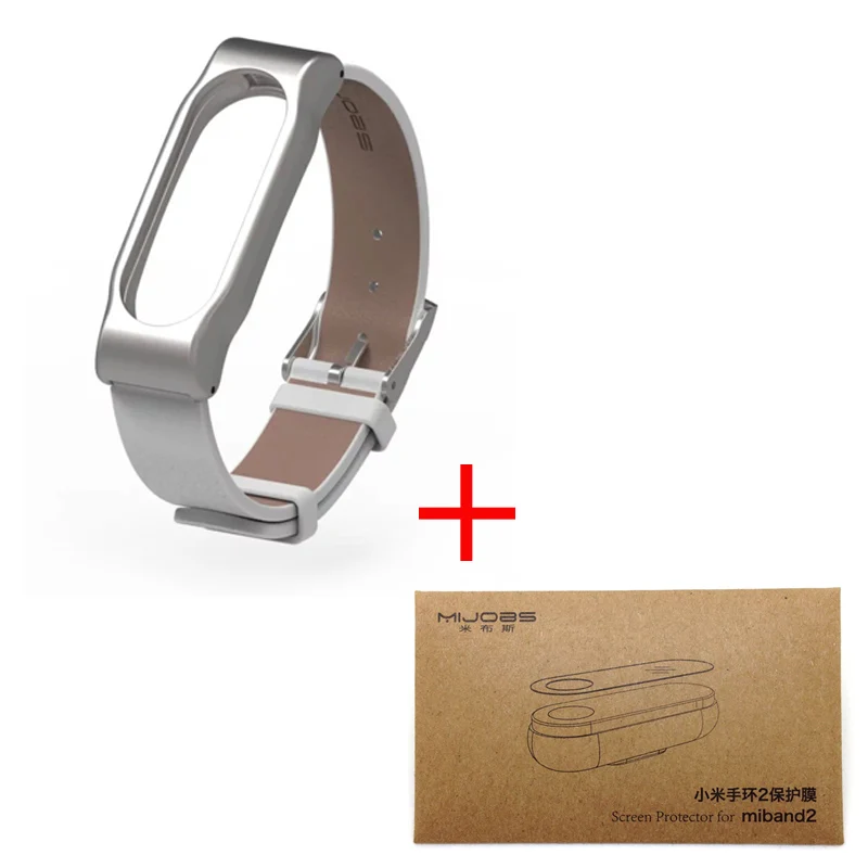 Ремешок mi jobs для Xiaomi mi Band 2 ремень из металла и кожи браслет для mi Band 2 браслеты Сменные аксессуары для mi Band 2 - Цвет: White with Film
