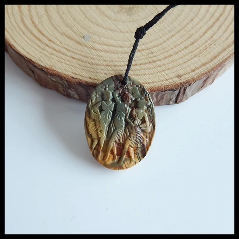 

Birthday gift,Natural Carved with Multi-Color Picasso Jasper Intarsia Pendant,27x20x4mm,3.7g