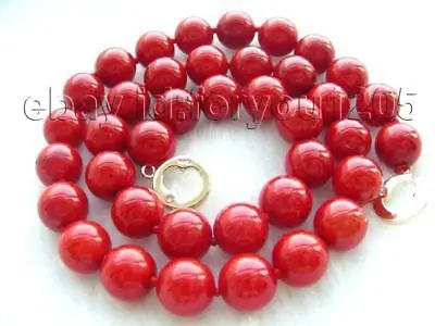 

ddh00100 Natural 11mm Round Red Coral Necklace 14k