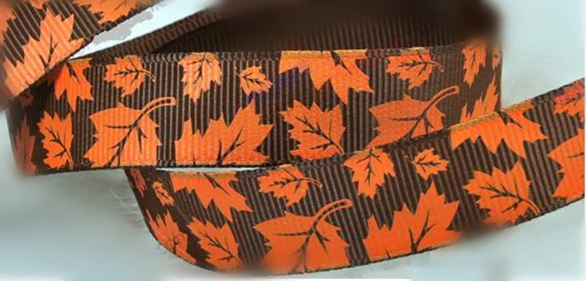

Wholesale bulk lot Maple leaves grosgrain ribbon DIY hair accesory , gift wrapping 16mm