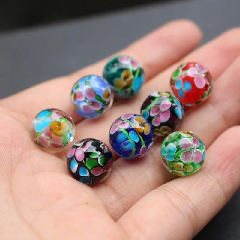 10Pcs 12mm 14mm Handmade Fine Glass lampwork beads Flower Beads Mix